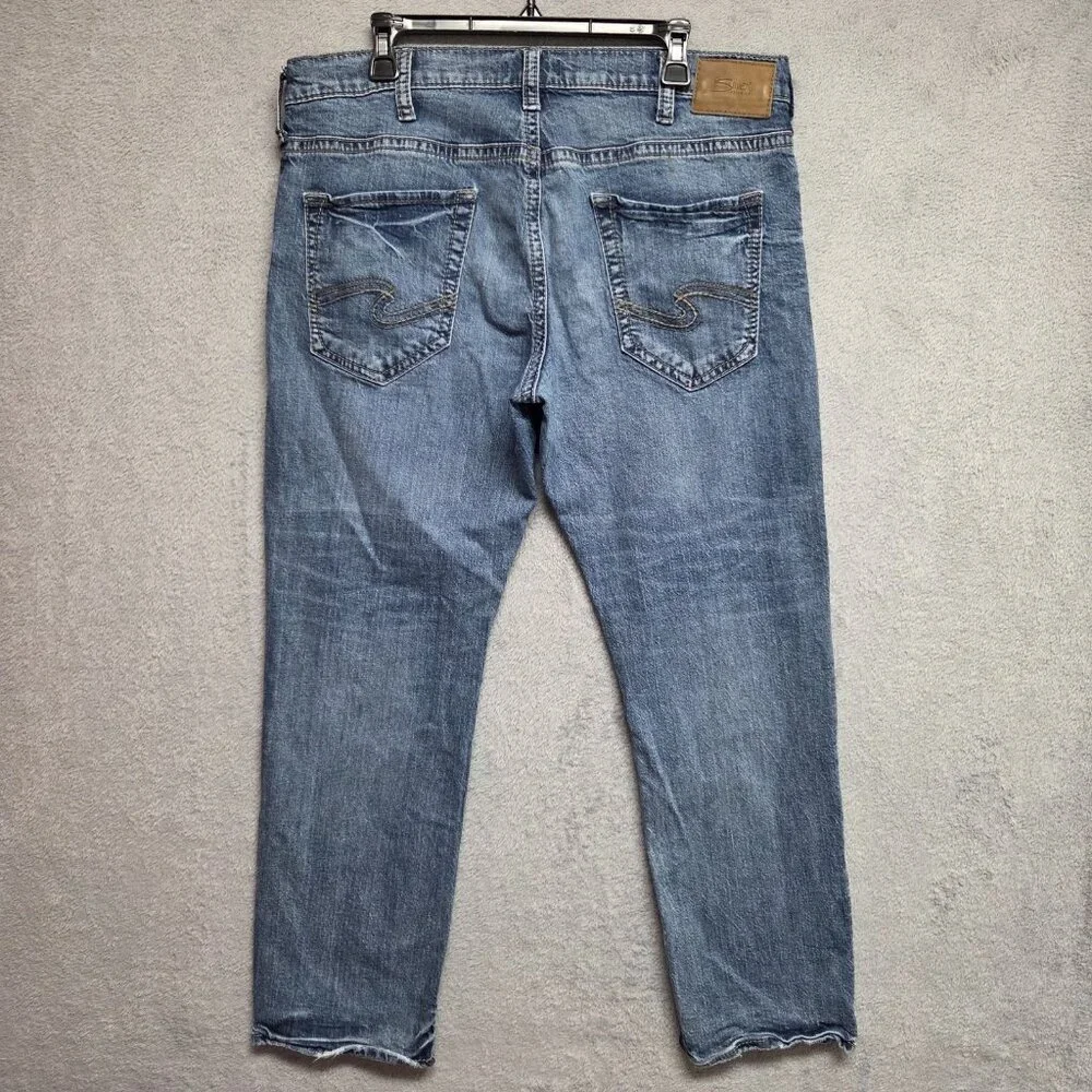 Silver Jeans Mens 36x29 Blue Eddie Relaxed Straight Stretch Denim Distressed